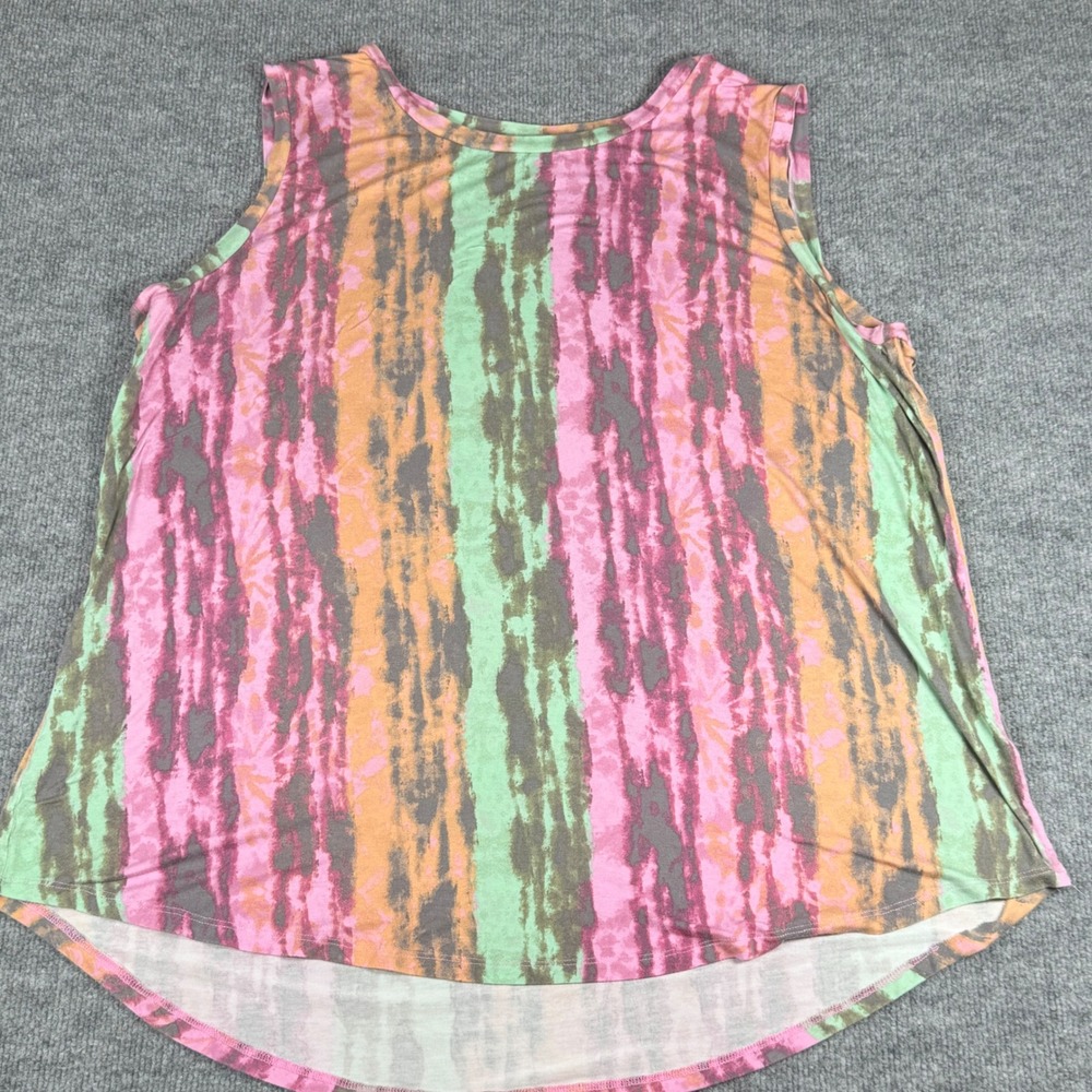 LuLaRoe Cocoa Colorful Tie Dye Striped Tank Top 2XL Stretch Boho Summer Tropical